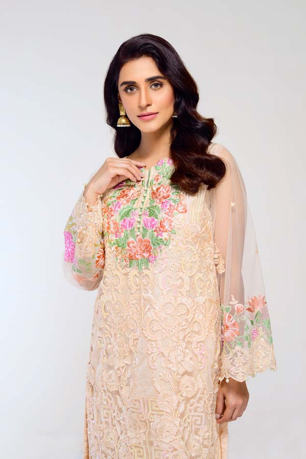 CHAMPAGNE – EMBROIDERED NET 2 PIECE (UNSTITCH)