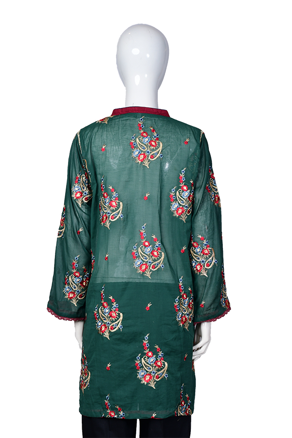 Dark Green - Stitched Embroidered Swiss Shirt