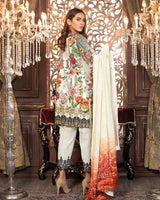 Ecru White-Printed & Embroidered Khaddar With Plush Shawl