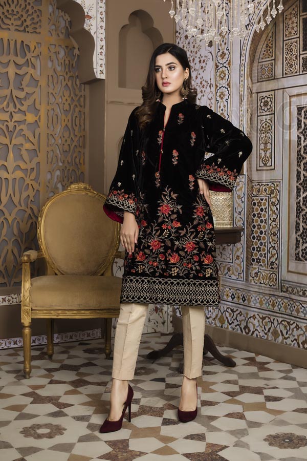 Black 01 -  Embroidered Velvet Un Stitched (2 Piece)