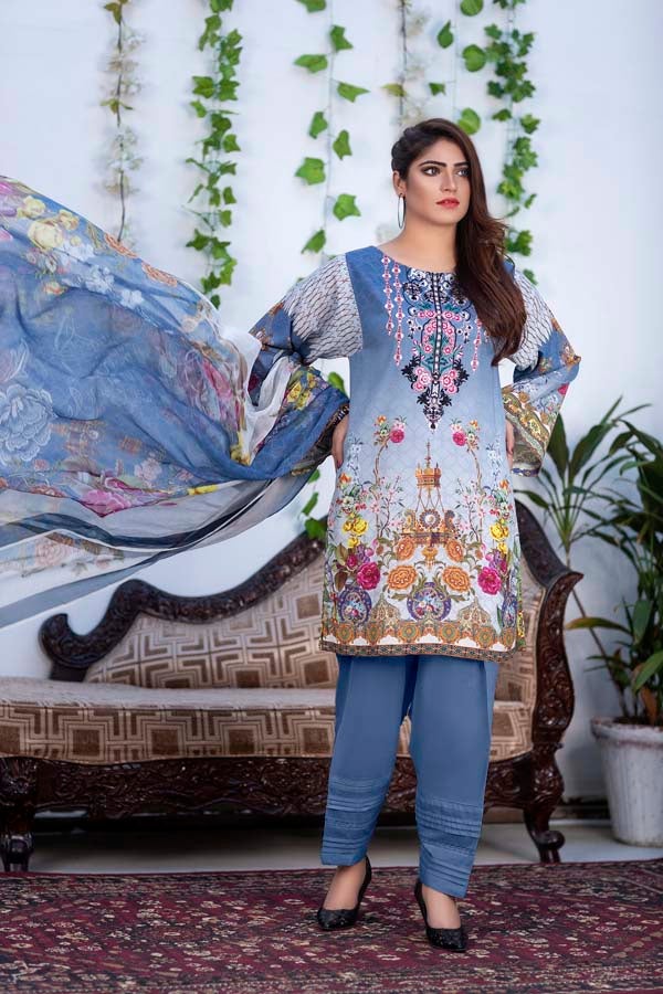 Azure - Digital Printed & Embroidered Karandi 3PC