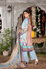 Icy Blue - Digital Printed & Embroidered Viscose