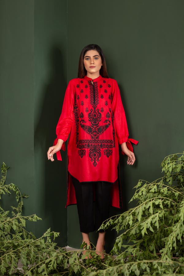 Charming Red - Embroidered Lawn Stitch Shirt