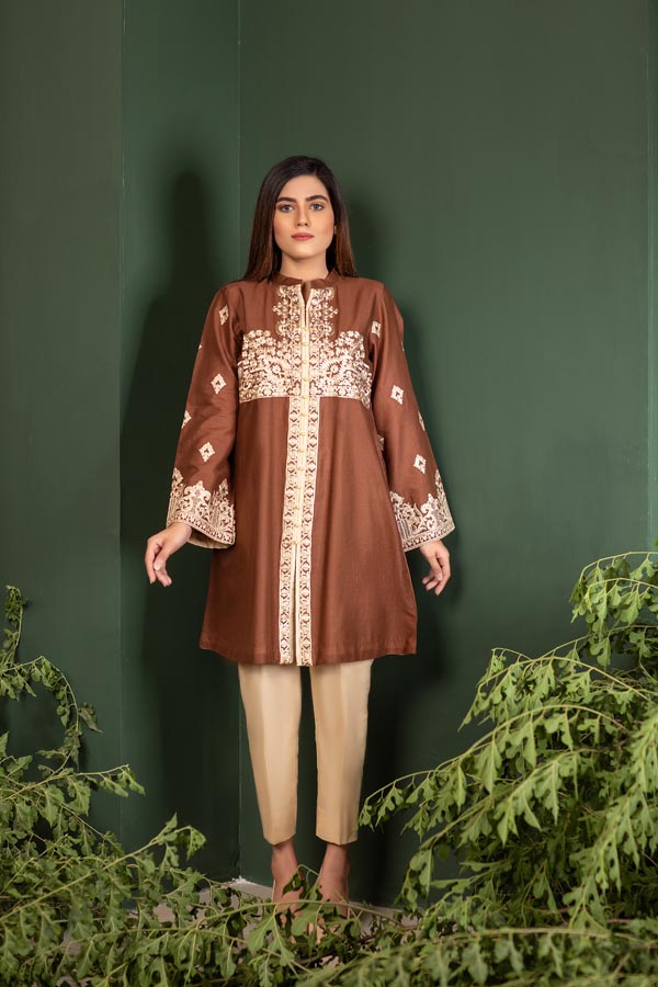 Almond wood - Embroidered Lawn Stitch Shirt