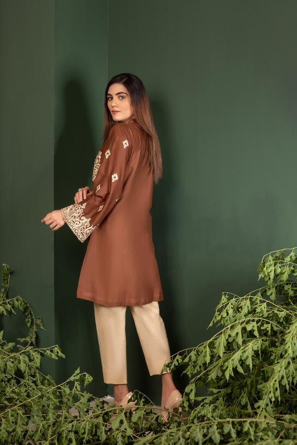 Almond wood - Embroidered Lawn Stitch Shirt