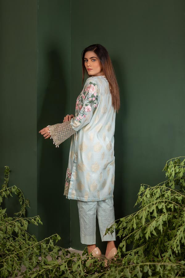 Powder Blue - Jacquard Embroidered Unstitch 2 Piece