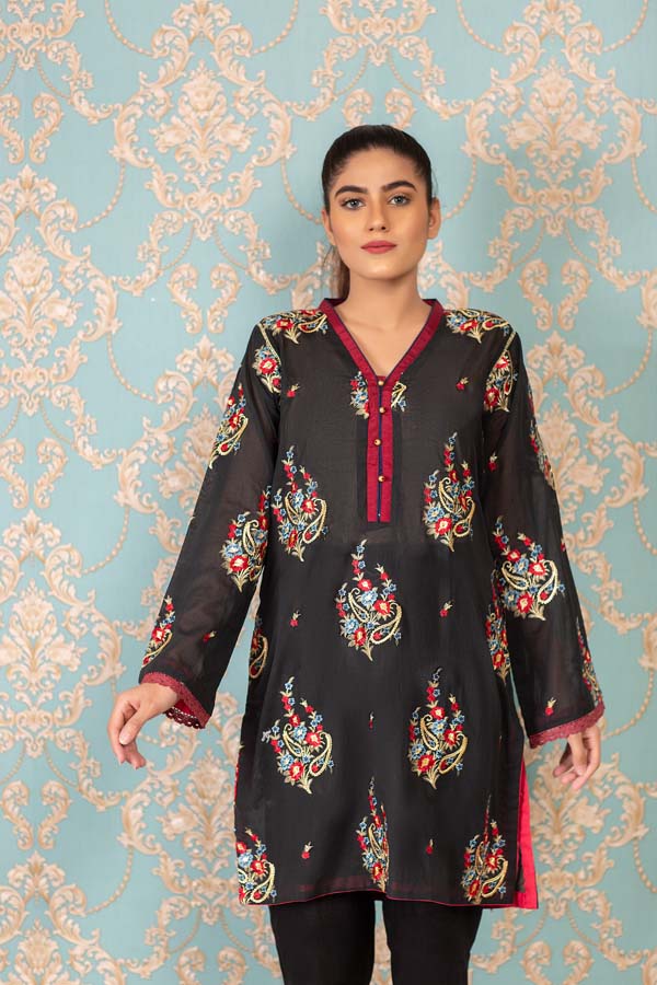 Black Lily - Stitched Embroidered Swiss Shirt