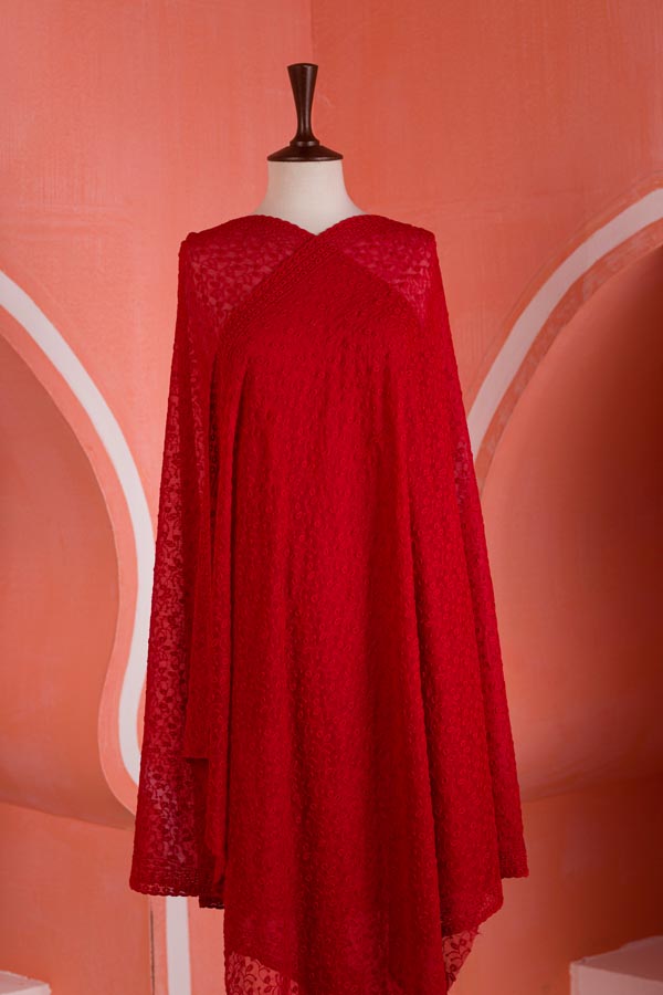 Crimson - Chikankeri Chiffon Dupatta