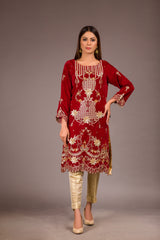 Swirt - Embroidered Velvet Unstitch Kurti