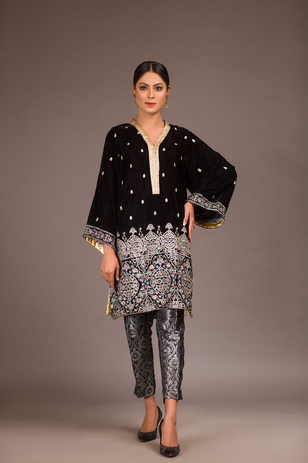Zest - Embroidered Velvet Unstitch Kurti