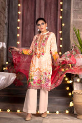 Cinnamon Satin - DIGITAL PRINTED & EMBROIDERED KARANDI 3PC