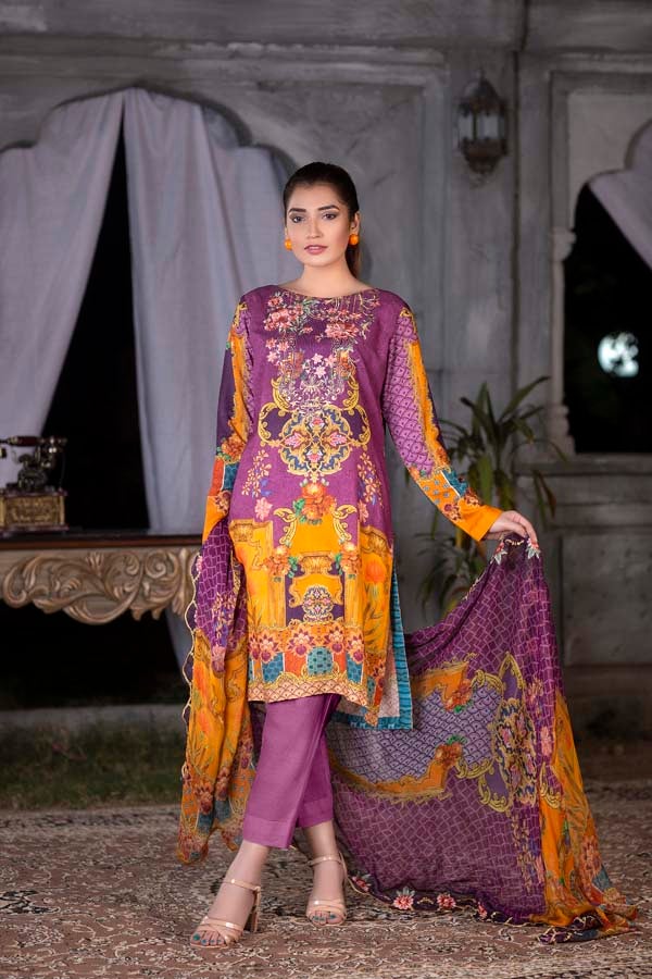 Royal Heath Digital Printed & Embroidered Karandi 3PC