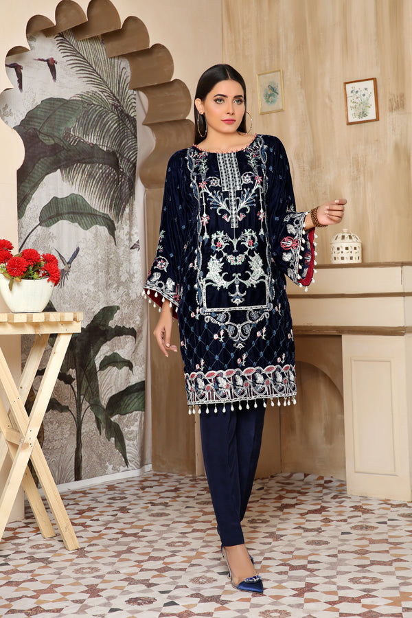 Birdie - Embroidered Velvet Unstitch 2PC