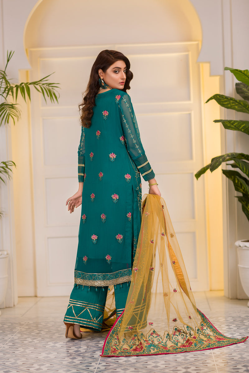 Spring Field - Embroidered & Hand Embellished Chiffon 3PC