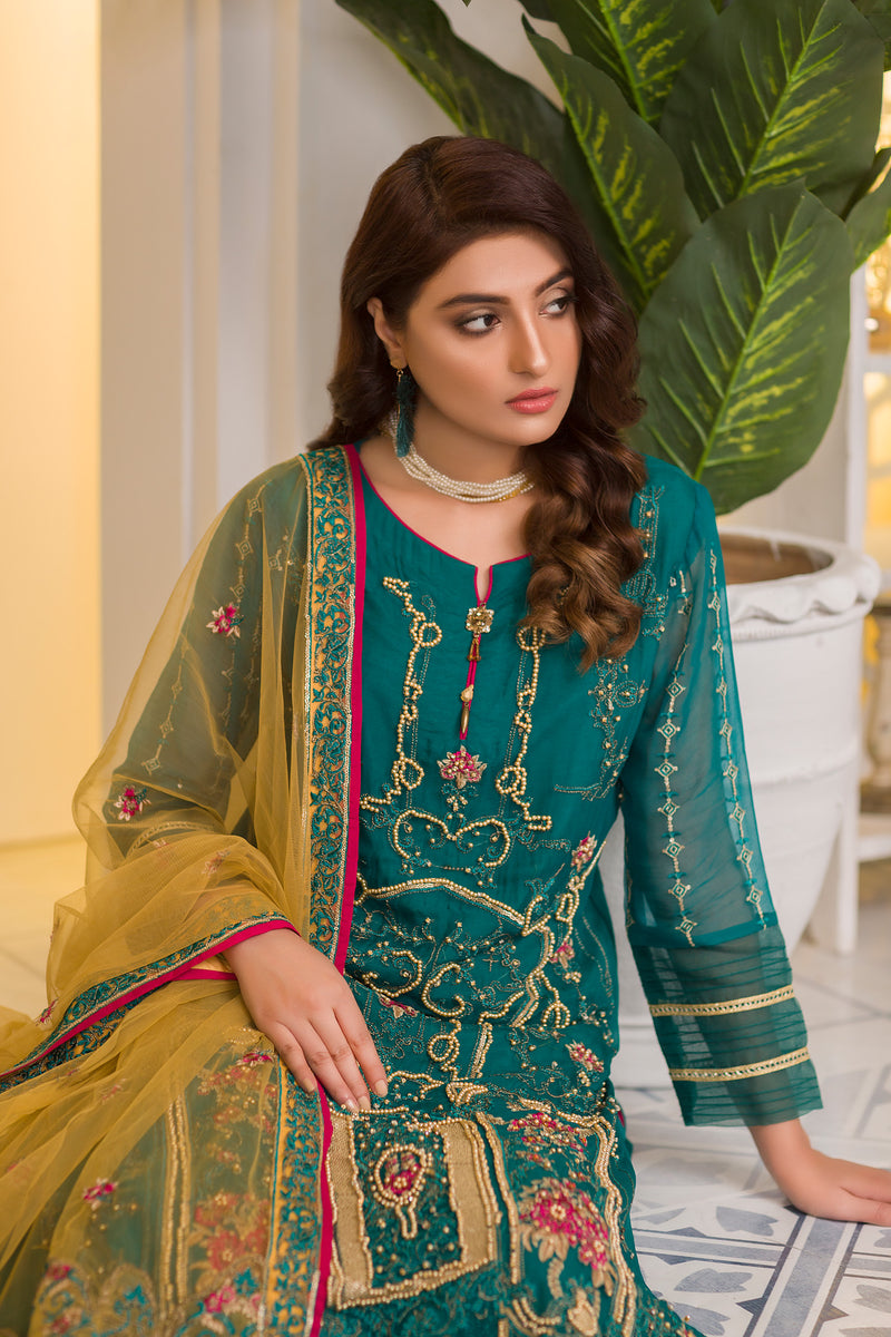 Spring Field - Embroidered & Hand Embellished Chiffon 3PC