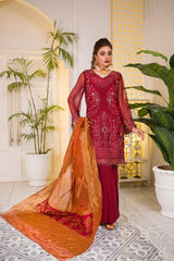 Autumn Orchid - Embroidered & Hand Embellished Chiffon 3PC