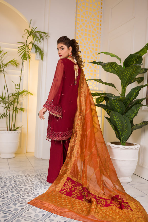 Autumn Orchid - Embroidered & Hand Embellished Chiffon 3PC