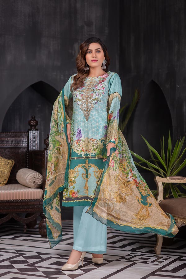 SALVIA - DIGITAL EMBROIDERED LAWN (UNSTITCH)