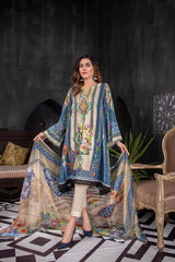 CHARMING BLUE – DIGITAL EMBROIDERED LAWN (UNSTITCH)