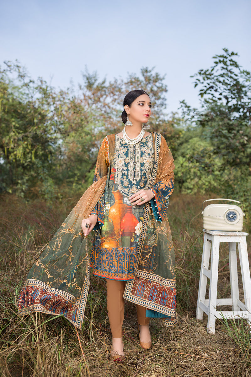 Amber Burnt - Digital Embroidered Swiss Voil 3PC