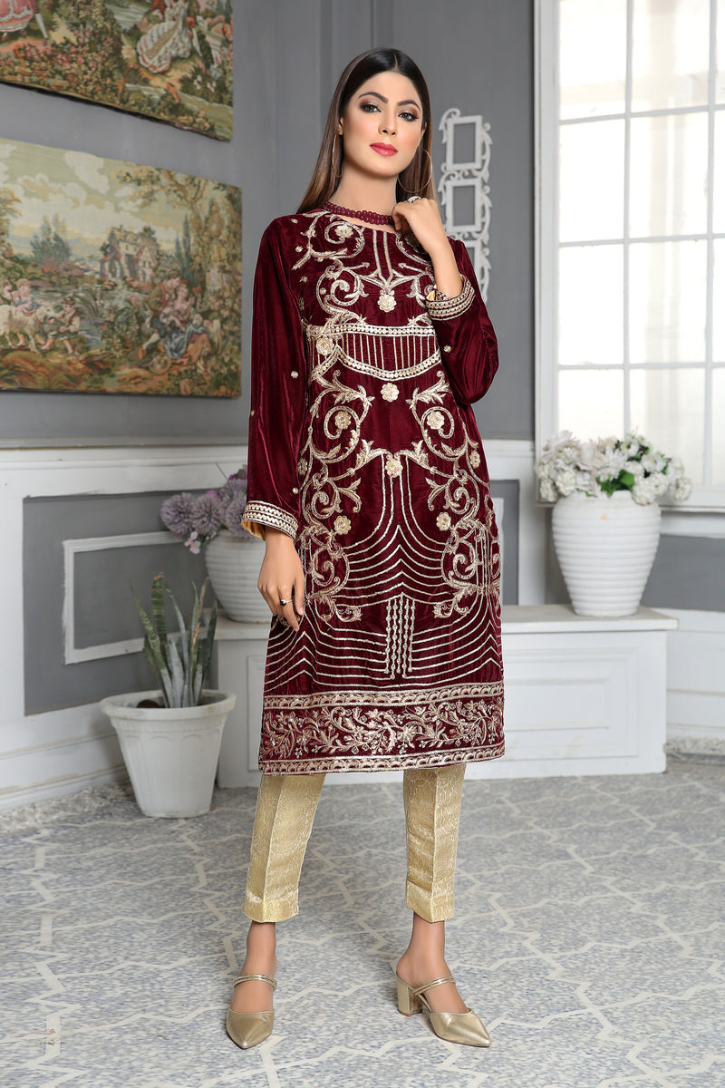 Cosmos - Embroidered Velvet Unstitch Kurti
