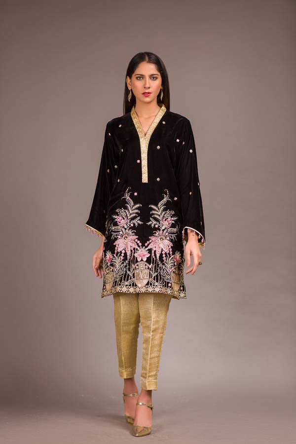 Asphalt - Embroidered Velvet Unstitch Kurti