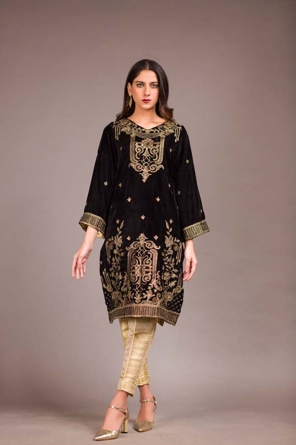 Asphalt - Embroidered Velvet Unstitch Kurti