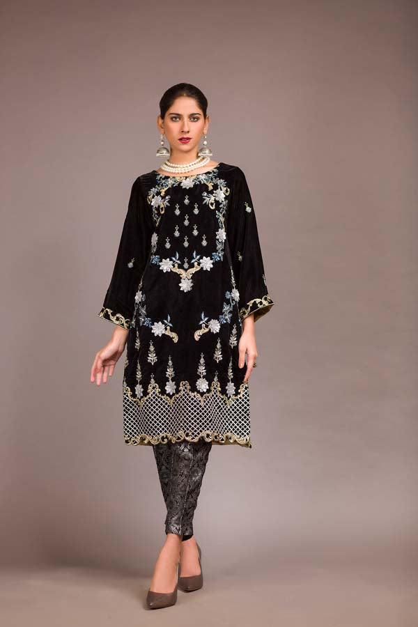 Assembled - Embroidered Velvet Unstitch Kurti