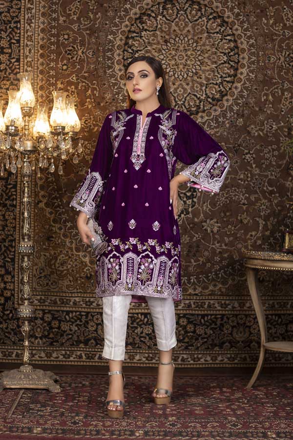Beyaz - Embroidered Velvet (2 Piece)