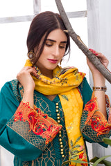 Emerald - Embroidered Viscose with Cotail Shawl (2 Piece)