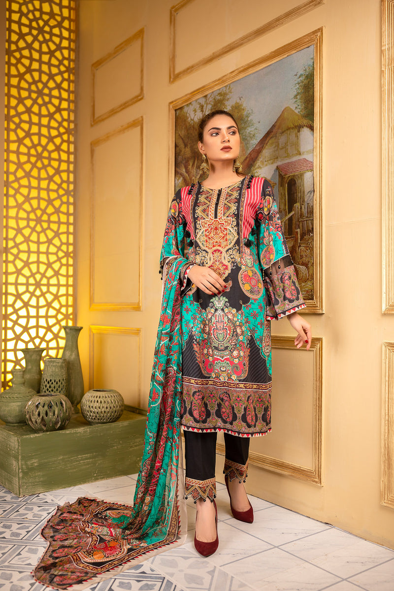 Balsamic - Digital Printed and Embroidered Suvic Lawn 3PC