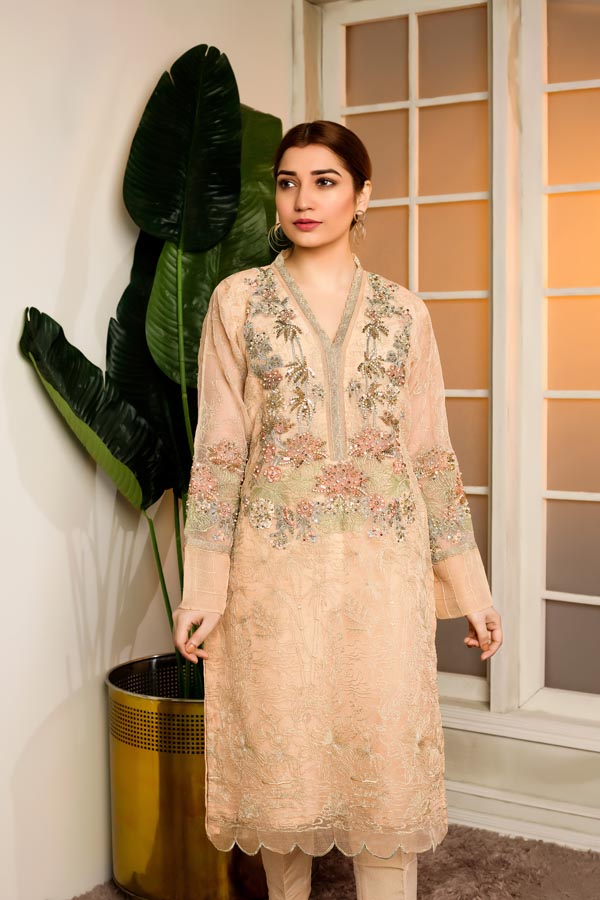 Calm Shell - Hand Embellished Embroidered Organza Shirt – Adan's Libas