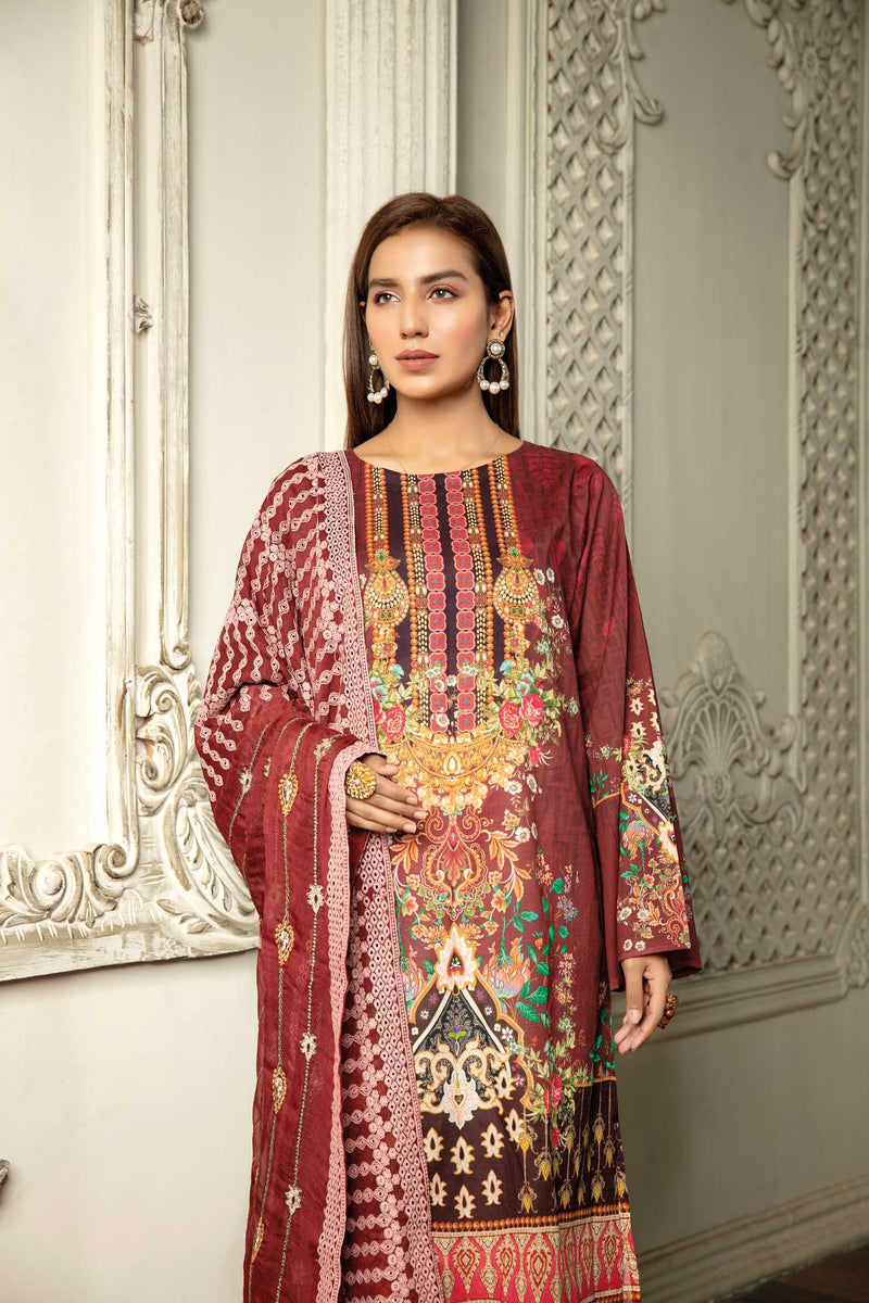 Greez Rose - Digital Printed & Embroidered Lawn 3PC