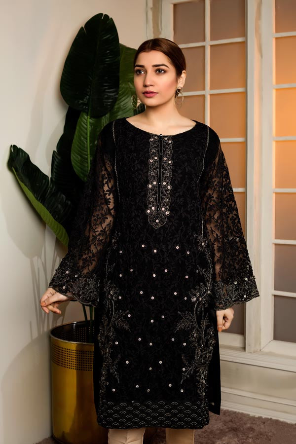 RUSSITN BLACK - HAND EMBELLISHED EMBROIDERED ORGANZA STITCHED