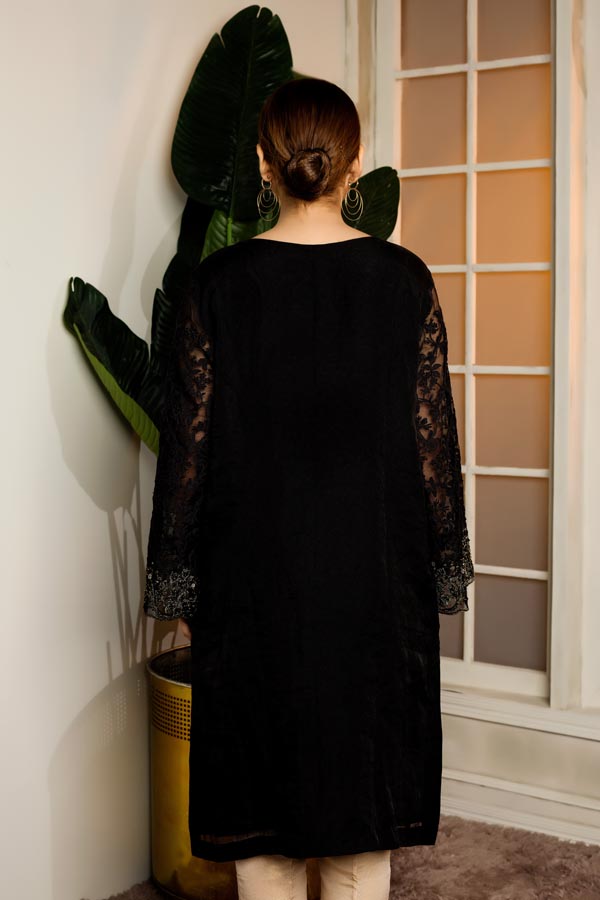 RUSSITN BLACK - HAND EMBELLISHED EMBROIDERED ORGANZA STITCHED