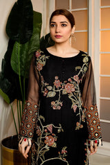 Black - Hand Embellished Embroidered Organza Shirt