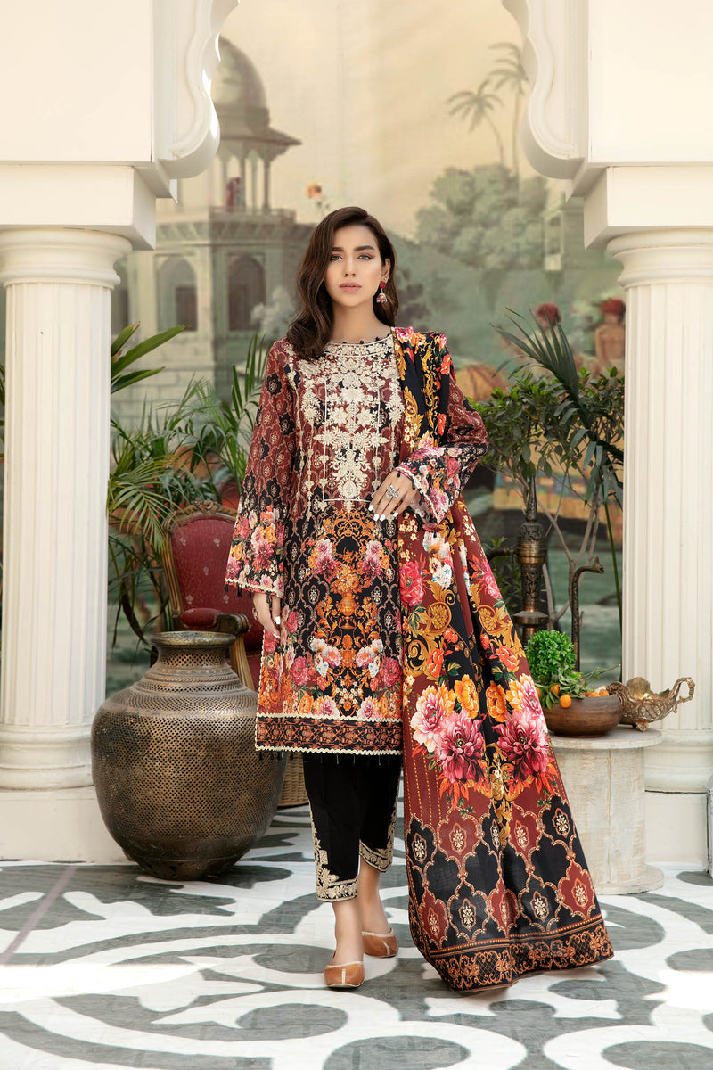 Chewin - Digital Printed & Embroidered Lawn 3PC