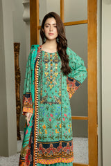 Aqua Cent - Digital Printed And Embroidered Lawn 3PC