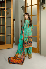 Aqua Cent - Digital Printed And Embroidered Lawn 3PC