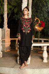Erubescent Black - Premium Embroidered Jacquard Unstiched Lawn Kurti