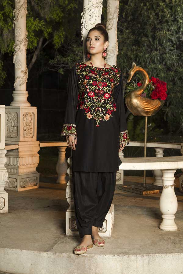Erubescent Black - Premium Embroidered Jacquard Unstiched Lawn Kurti