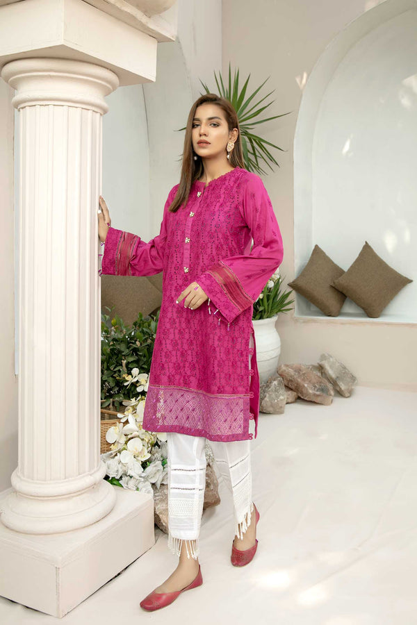 Pink Winsome - Embroidered Schiflli Lawn Stitched