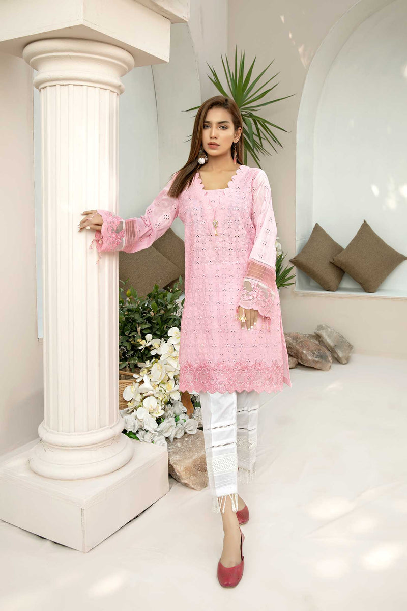 Warm Pink - Embroidered Schiflli Lawn Stitched