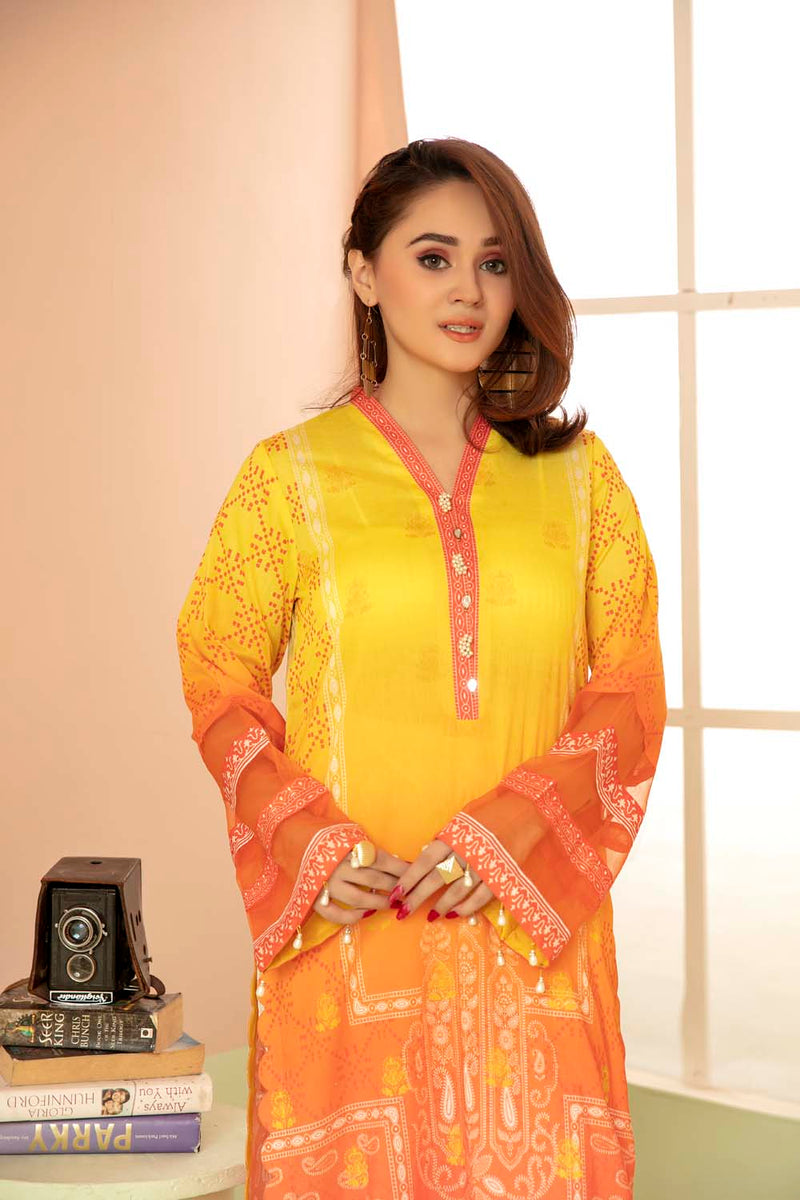 Pastel Orange - Printed Stitch Kurti