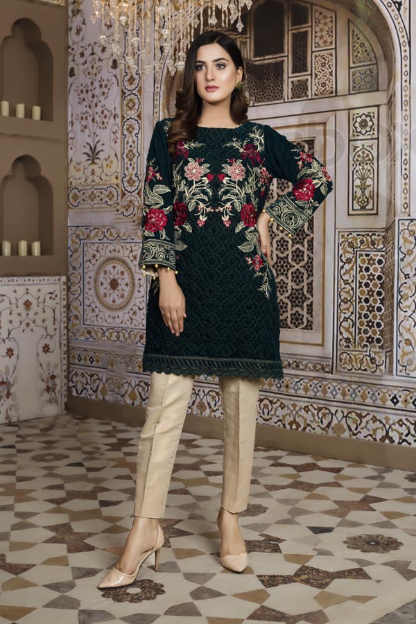 Bottle Green 01 -  Embroidered Velvet Un Stitched (2 Piece)