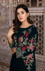 Bottle Green 01 -  Embroidered Velvet Un Stitched (2 Piece)
