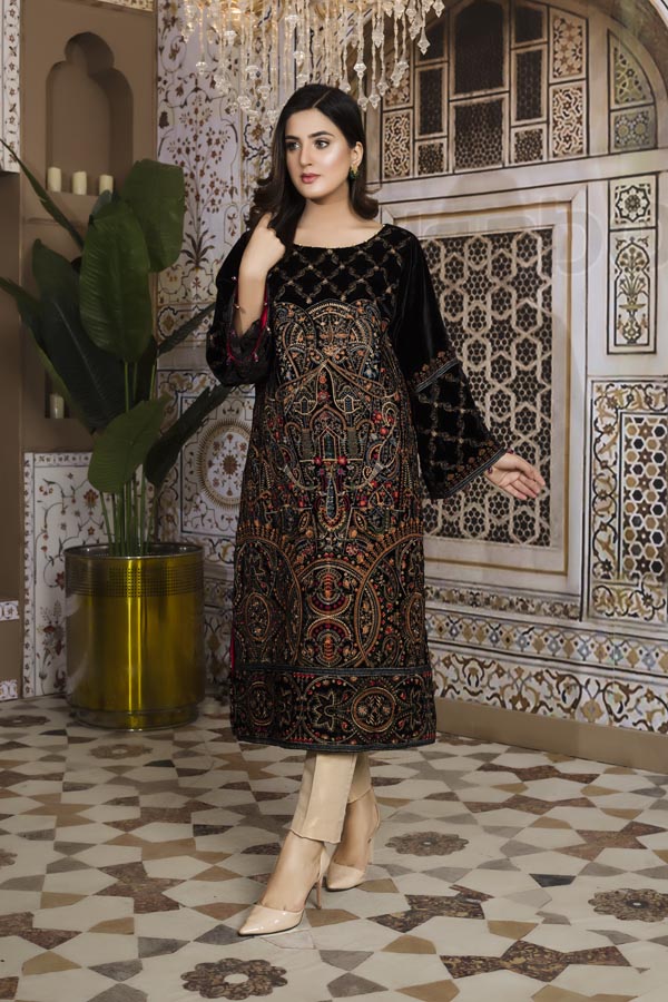 Black 03 -  Embroidered Velvet Un Stitched (2 Piece)