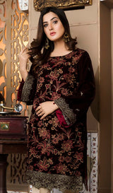 Brown 01 -  Embroidered Velvet Un Stitched (2 Piece)