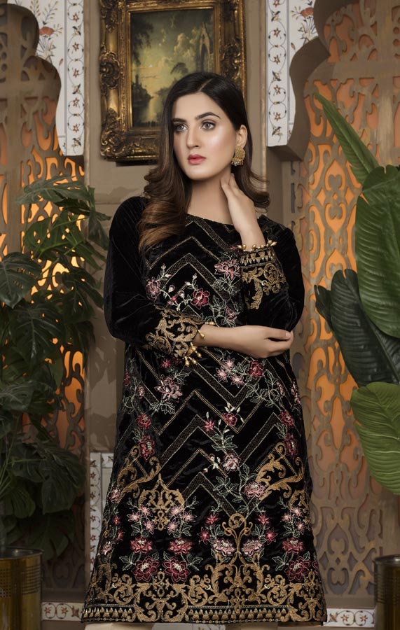 Black 05 -  Embroidered Velvet Un Stitched (2 Piece)