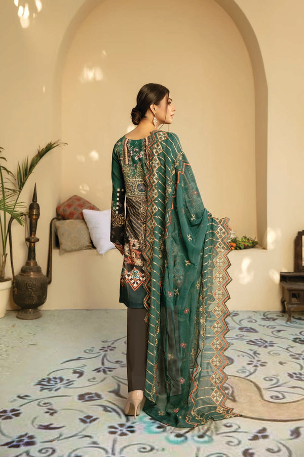 Grey Glory - Digital Printed And Embroidered Suvic Lawn